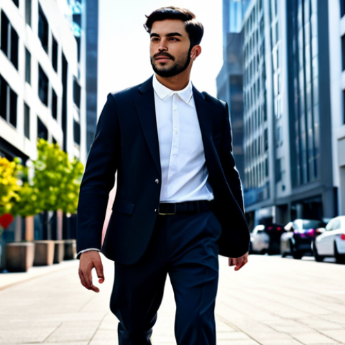 Home 6 A professional individual, fully clothed in a smart casual ensemble featuring a modest, tailored jacket and well-fitted dark trousers, confidently walking through a vibrant urban street. They are wearing classic vintage sneakers (e.g., retro Nike Cortez style) that subtly stand out. The background features modern architecture and blurred city life, suggesting a dynamic blend of past and present trends. The subject's posture is natural and poised, embodying urban sophistication and comfort. fully clothed, appropriate attire, safe for work, professional, perfect anatomy, correct proportions, natural pose, well-formed hands, proper finger count, natural body proportions, high-quality professional photography, detailed, bright lighting.